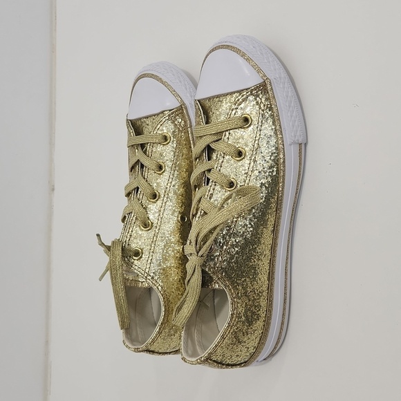 Converse All Star Chuck Taylor Sneakers Shoes Gold Sparkle Glitter Youth Sz 3 - Picture 2 of 14